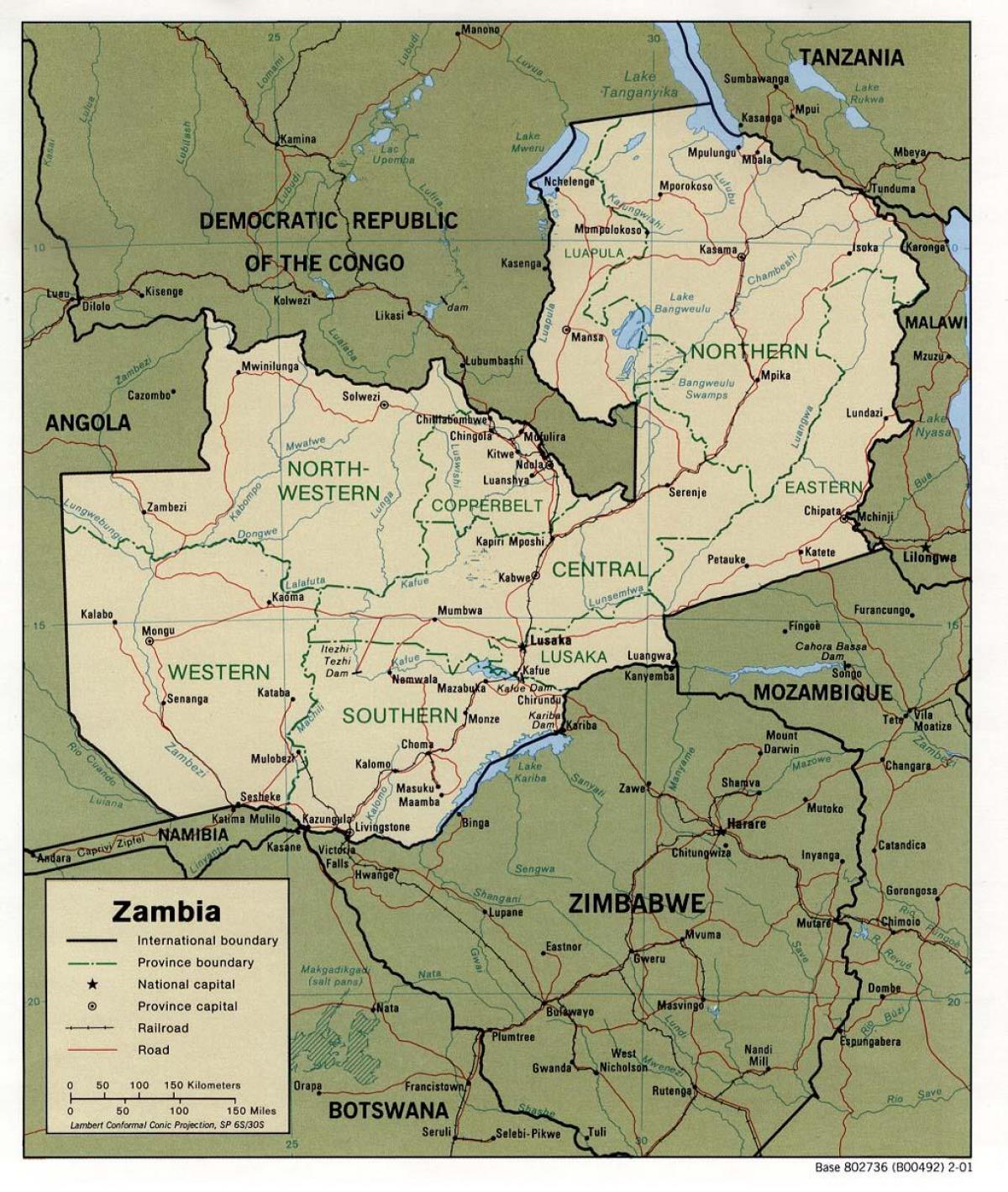 Замбія фізичних характеристик карті