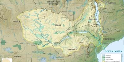 Карта Замбії показуючи річок і озер