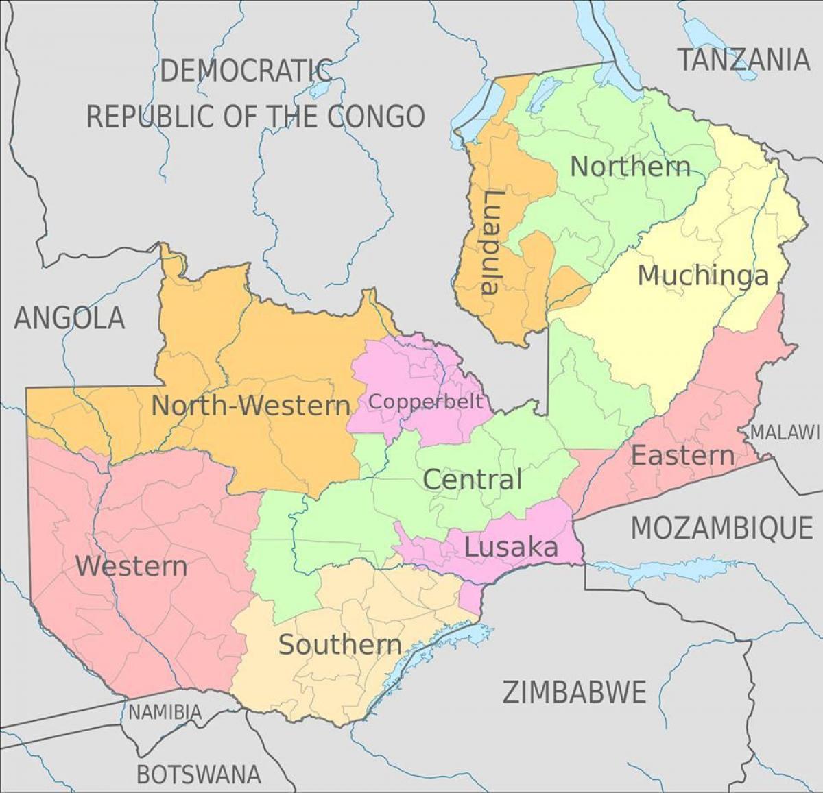 карта Замбії показує 10 провінцій