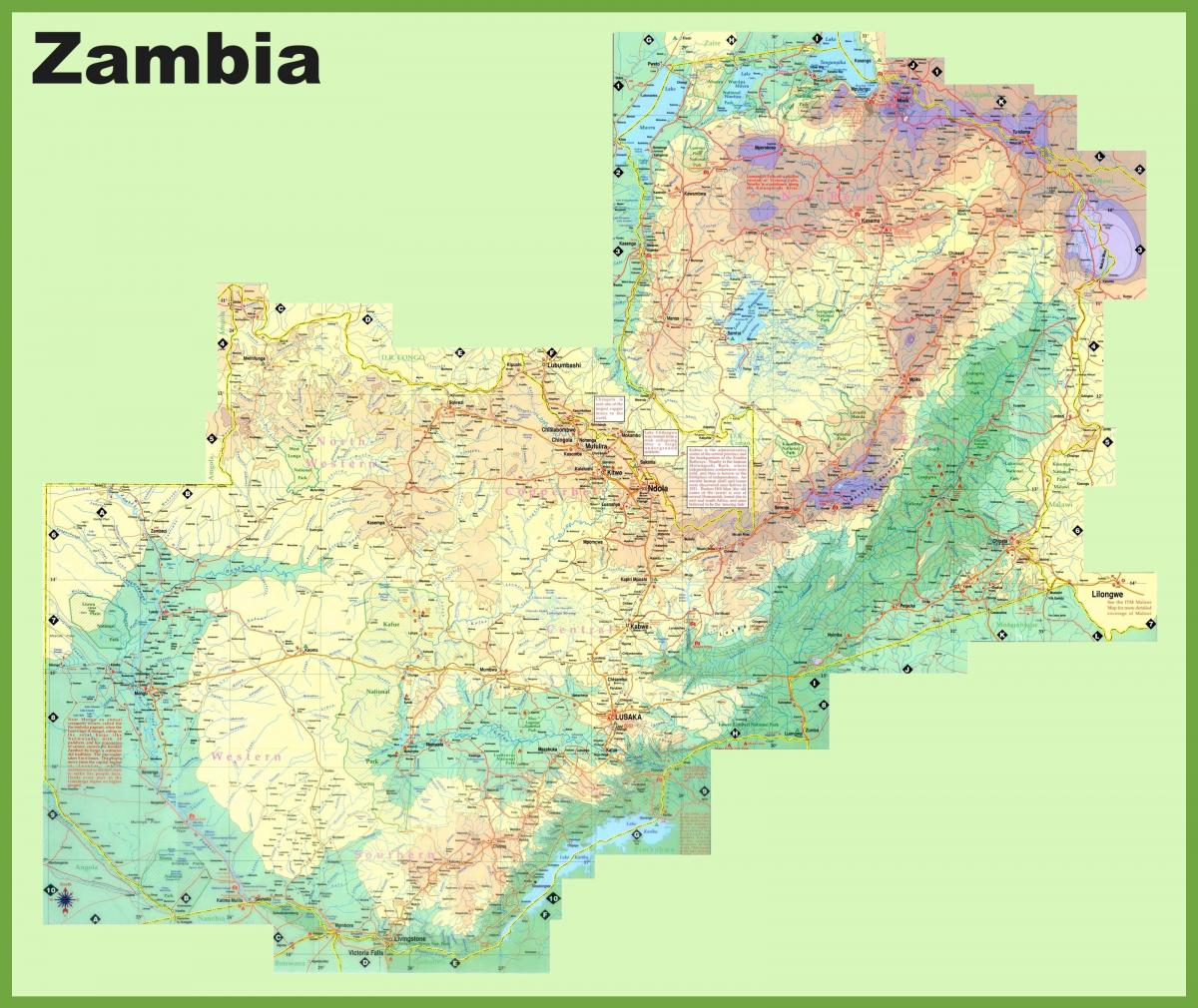 карта Замбії з зазначенням всіх міст